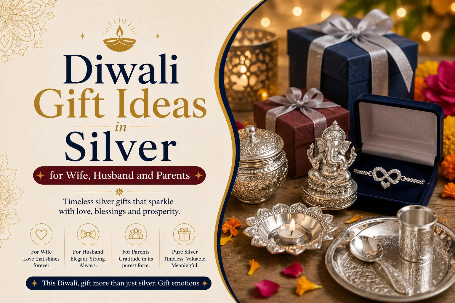 diwali gift ideas in silver blog banner