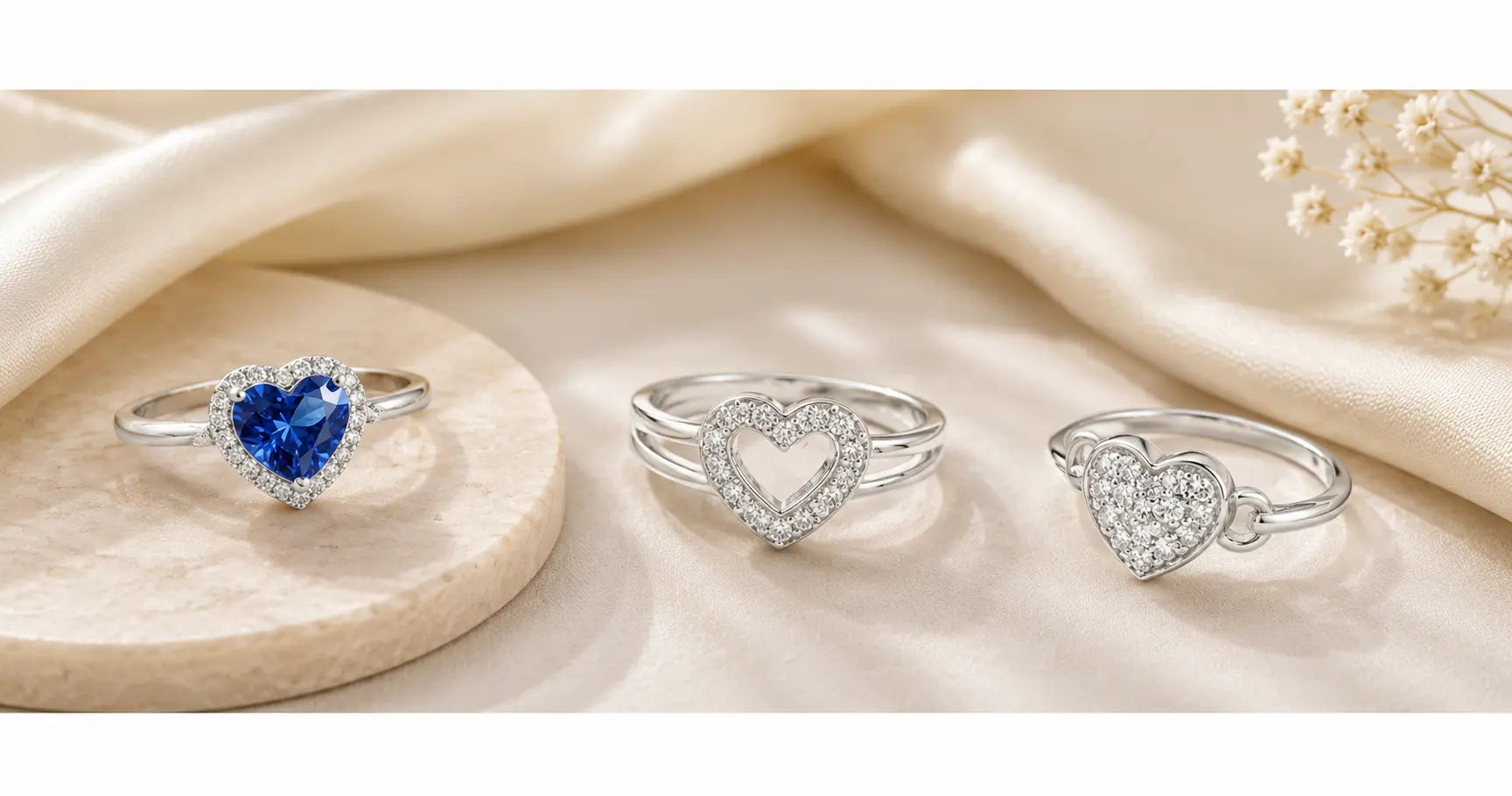 banner for silver heart rings category page