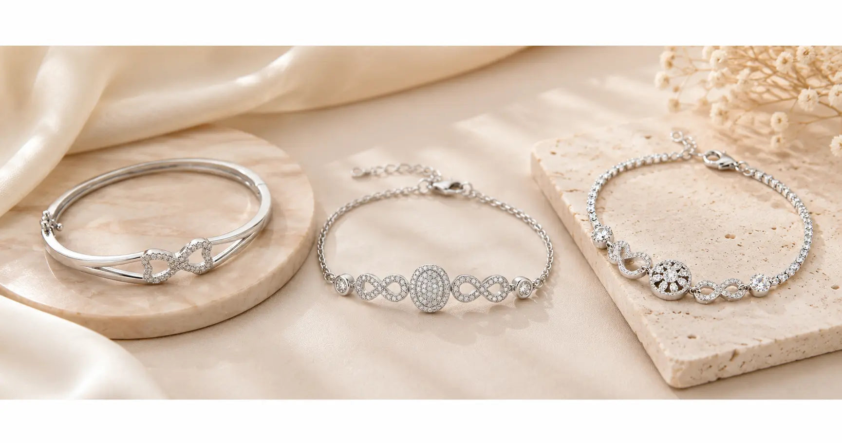 banner for silver infinity bracelets category page