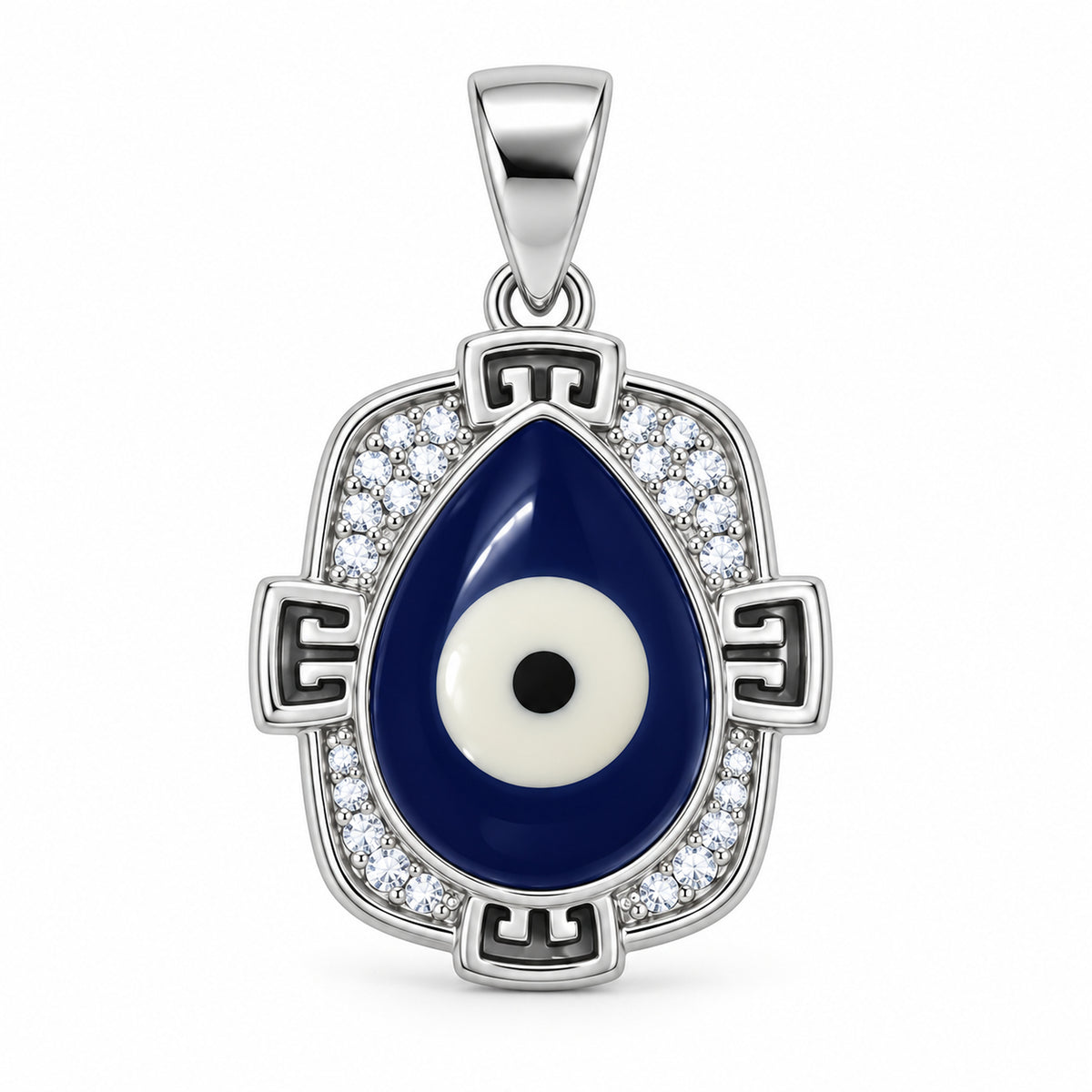 Silver Teardrop Evil Eye Pave Pendant