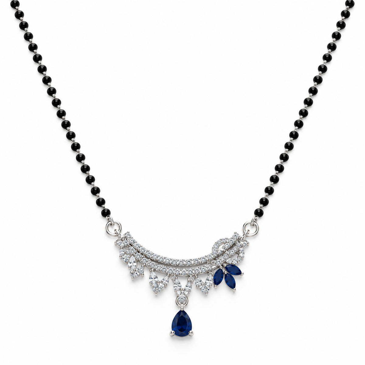 Silver Blue Stone Marquise Drop Mangalsutra
