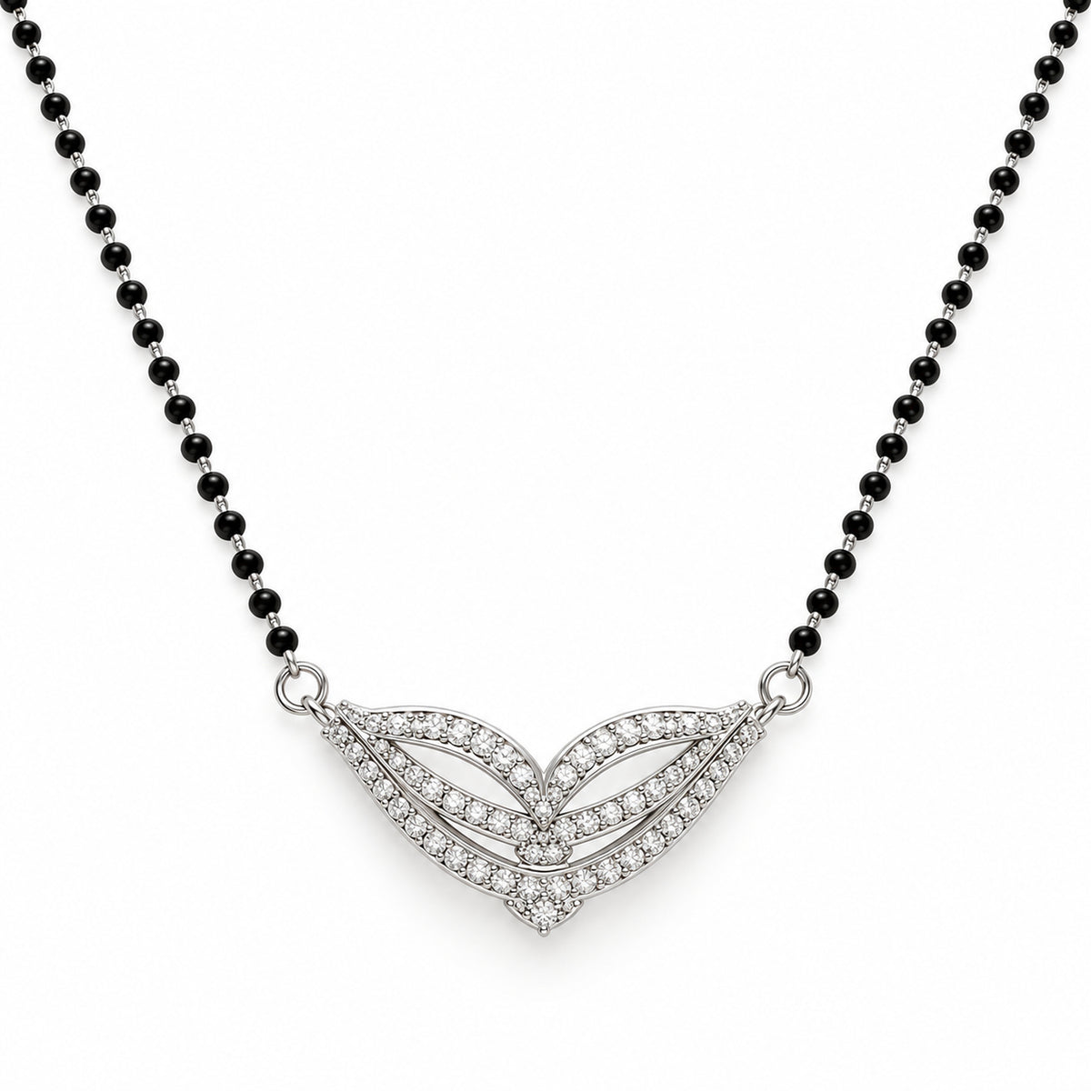 Silver Wing Leaf V Pendant Mangalsutra