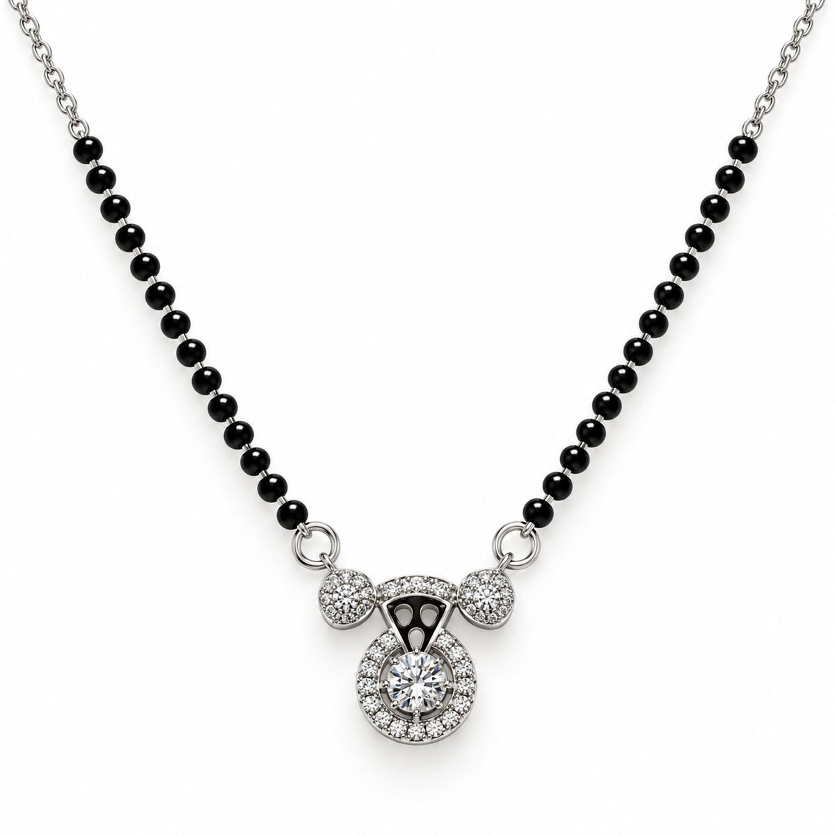Silver Round Halo Solitaire Mangalsutra