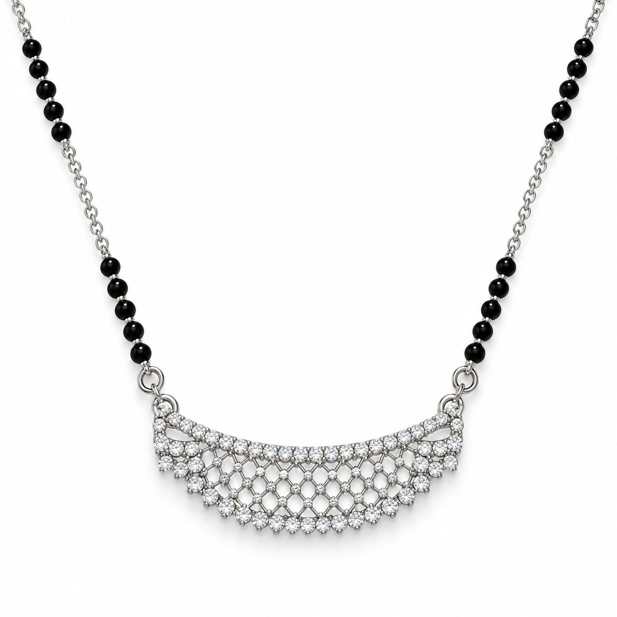 Silver Dense Pave Crescent Mangalsutra