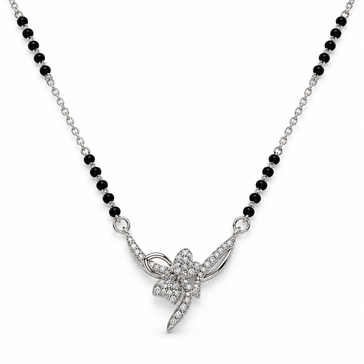 Silver Open Petal Flower Mangalsutra