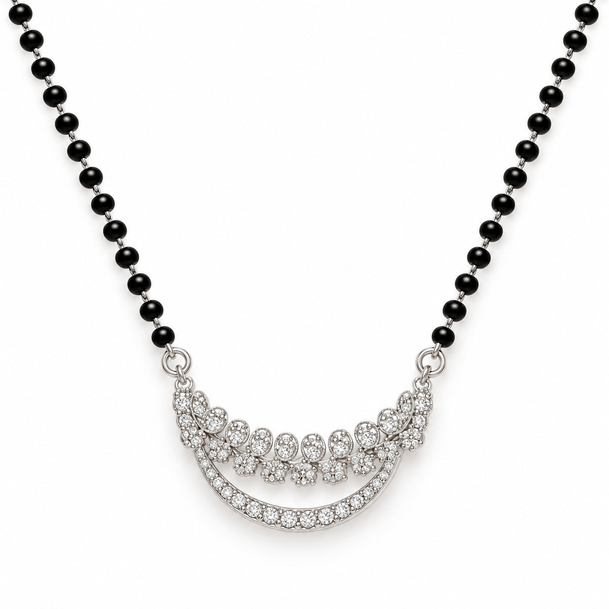 Silver Twin Arc Crescent Mangalsutra