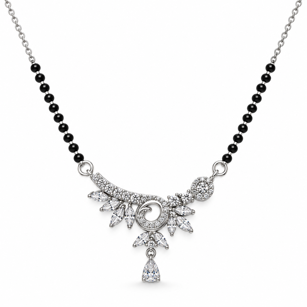 Silver Paisley Swirl Marquise Mangalsutra