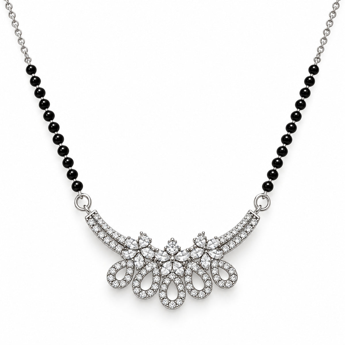 Silver Teardrop Loop Cluster Mangalsutra