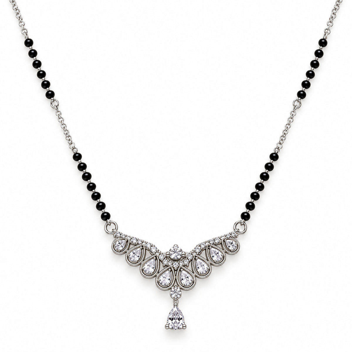 Silver Scalloped Fan Pear Drop Mangalsutra