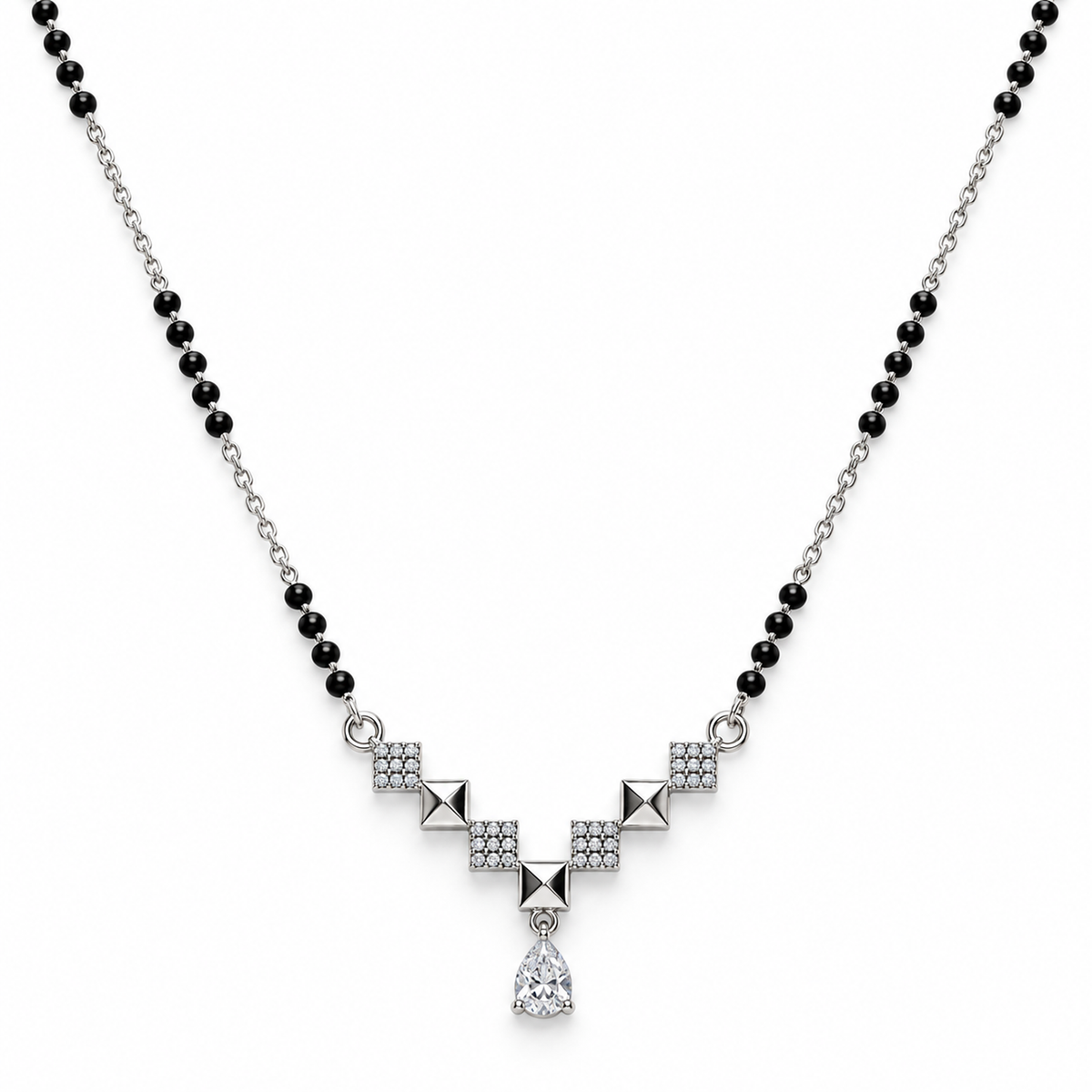 Silver Pyramid Square Geometric Mangalsutra