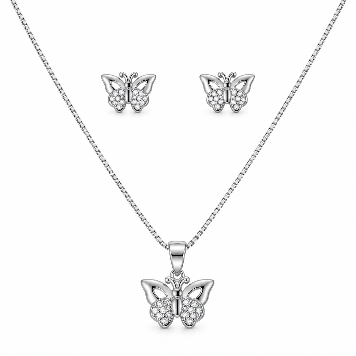 Silver Marquise Trefoil CZ Necklace & Earring Set