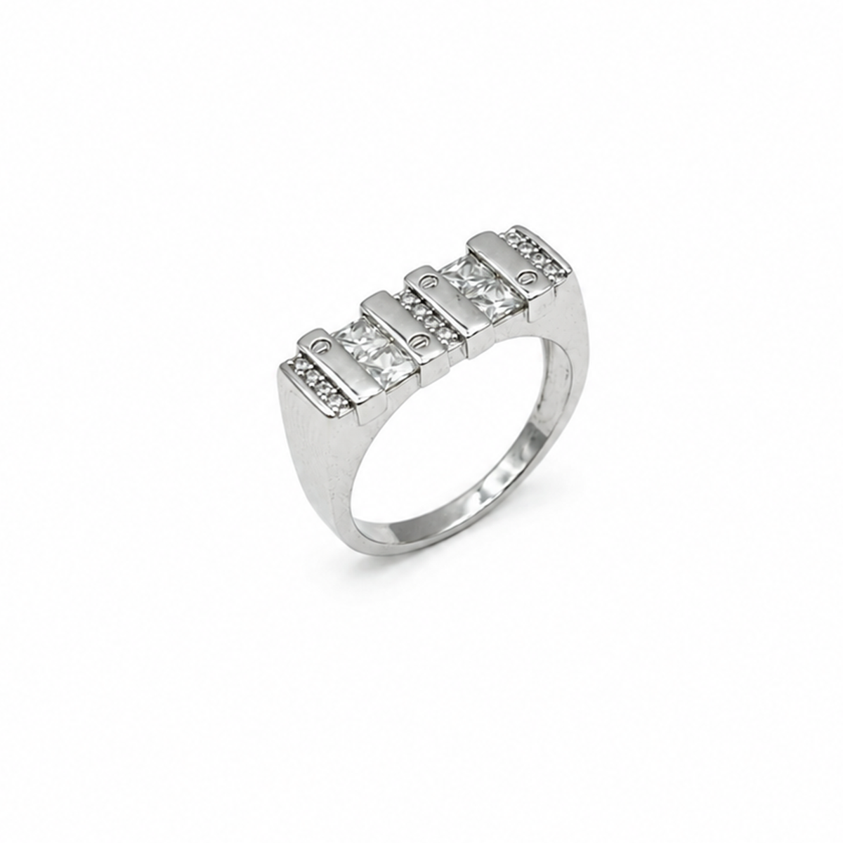 Silver Square CZ Channel Mens Band Ring