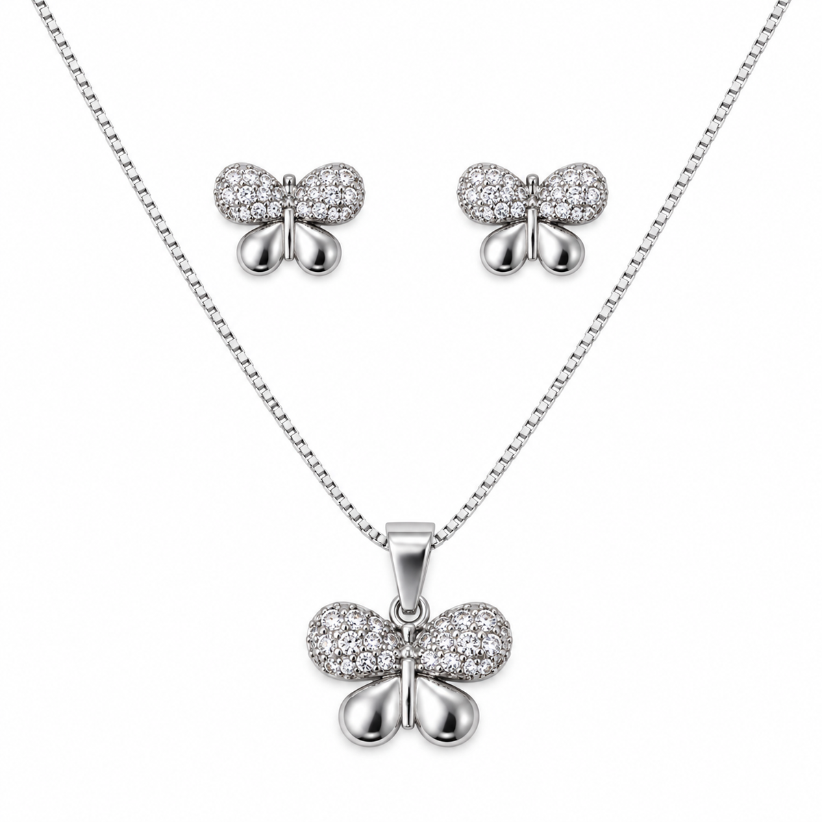 Silver Trefoil Flower Necklace & Earring Set