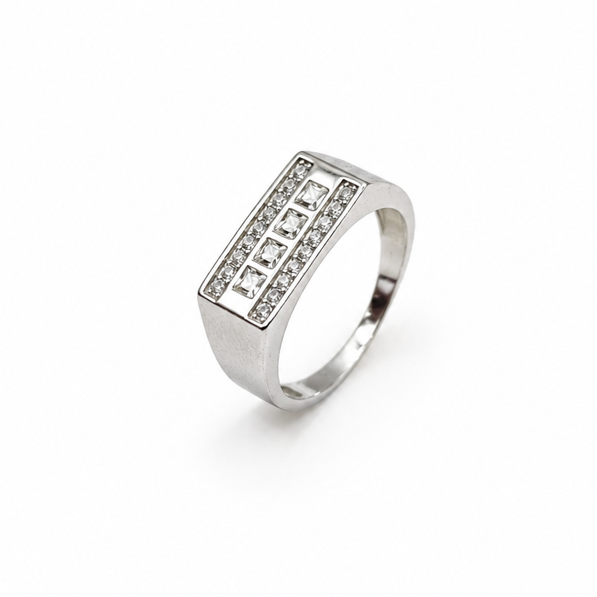 Silver Pave Block Mens Ring