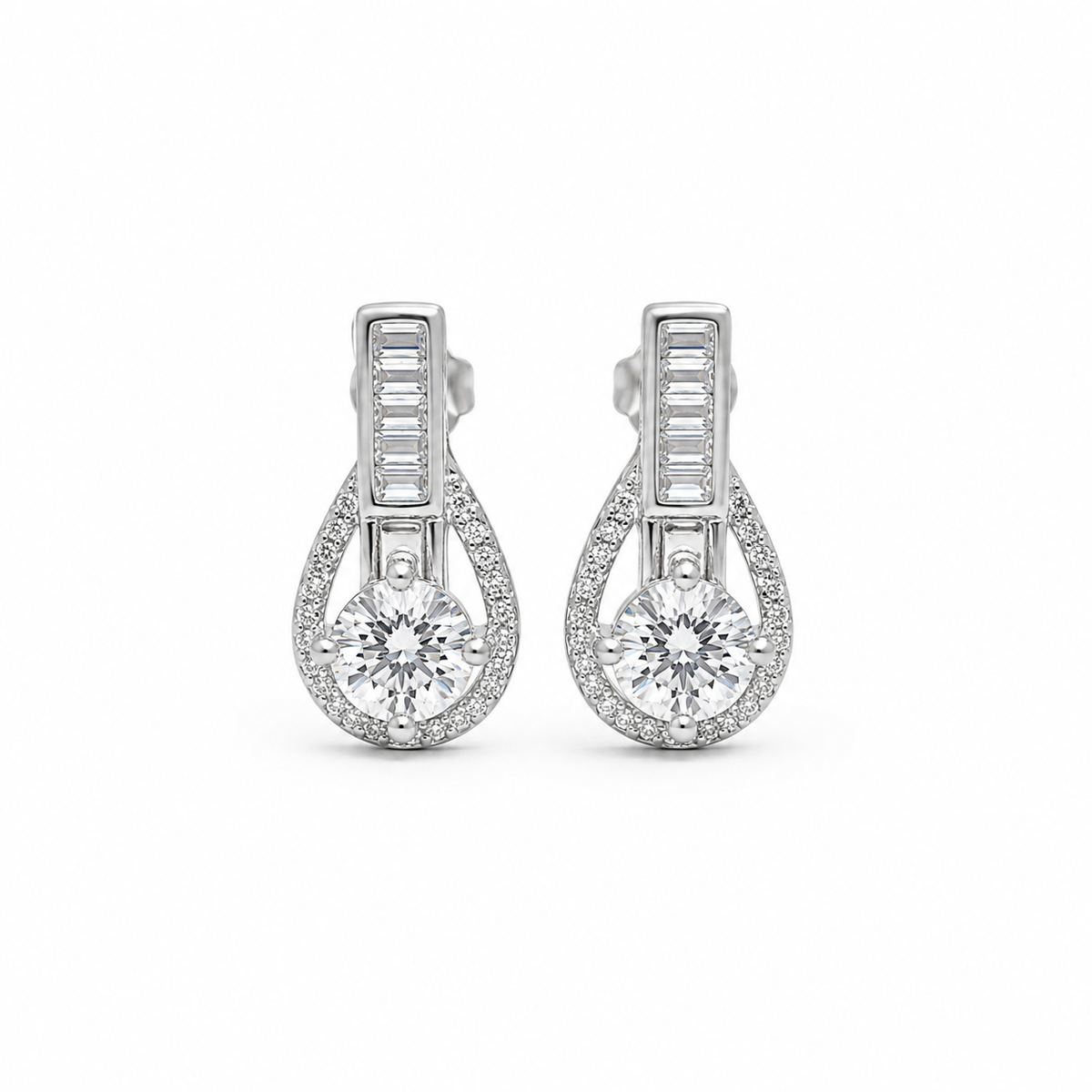 Silver Purple Teardrop Huggie Earrings