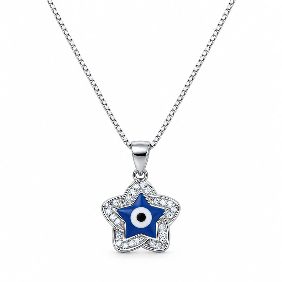 Silver Blue Evil Eye Star Pendant