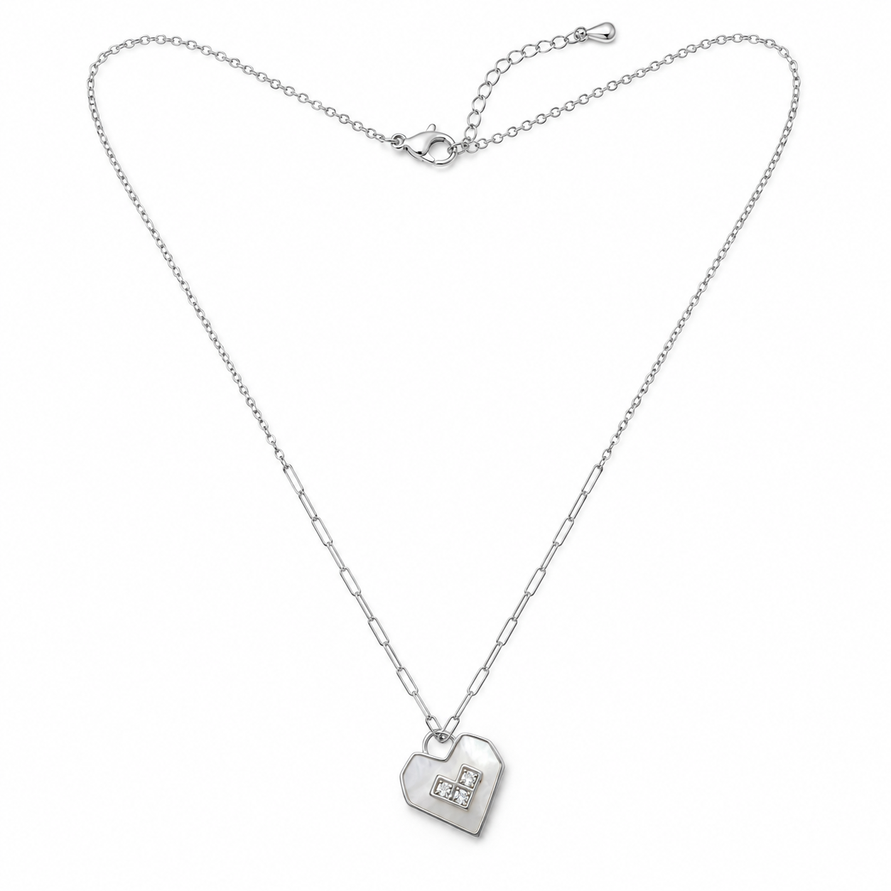 Silver Heart Plate Pendant Necklace