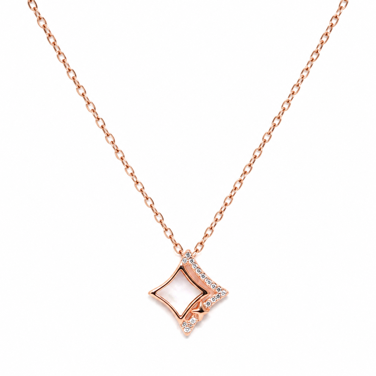 Silver Square Pendant Necklace with Star