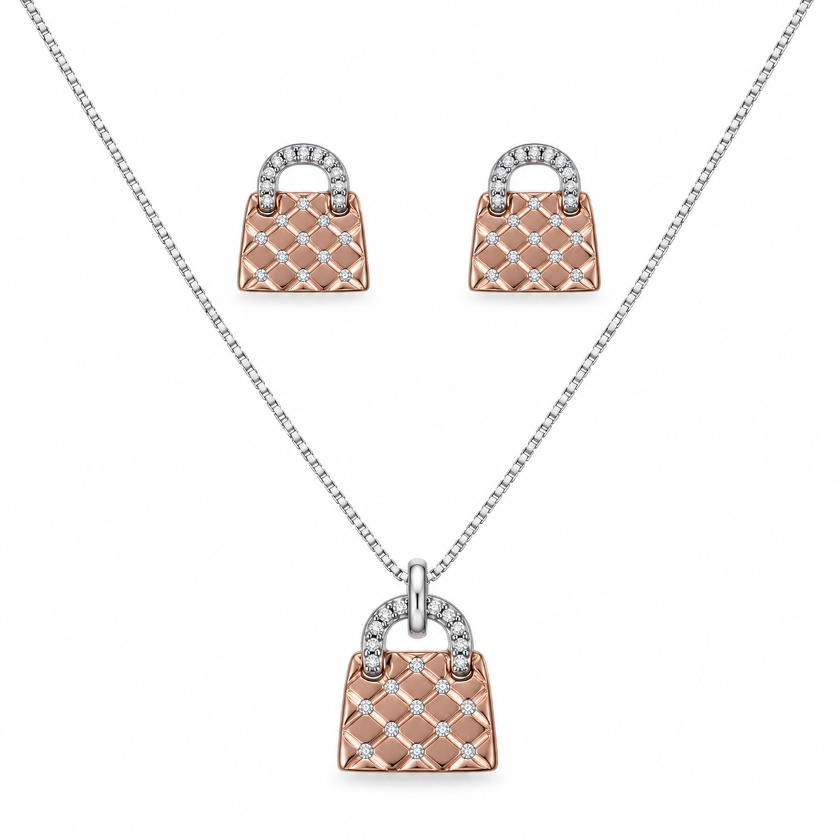 Silver Fan Lattice Pendant Necklace & Earring Set