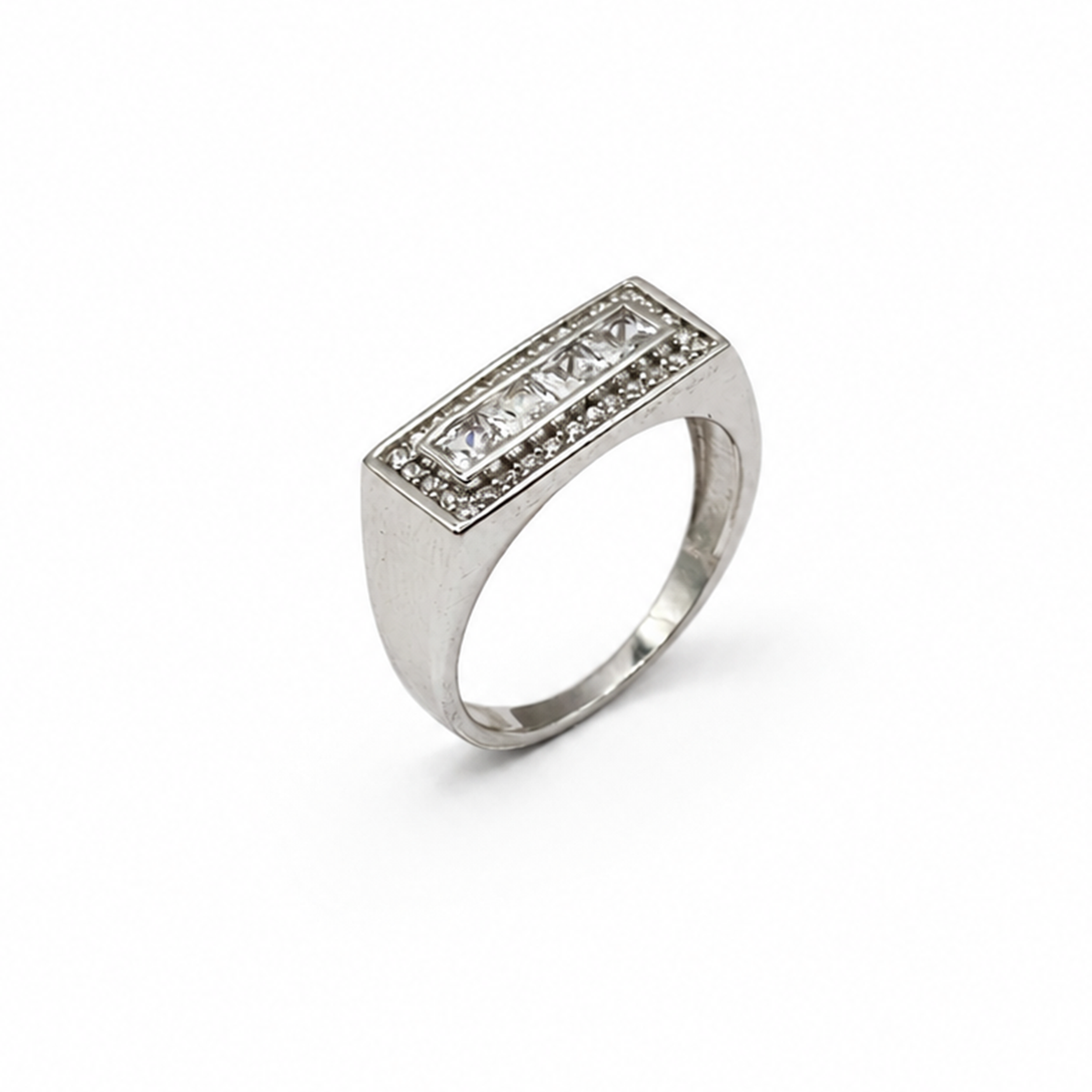Silver Channel CZ Bar Top Mens Ring