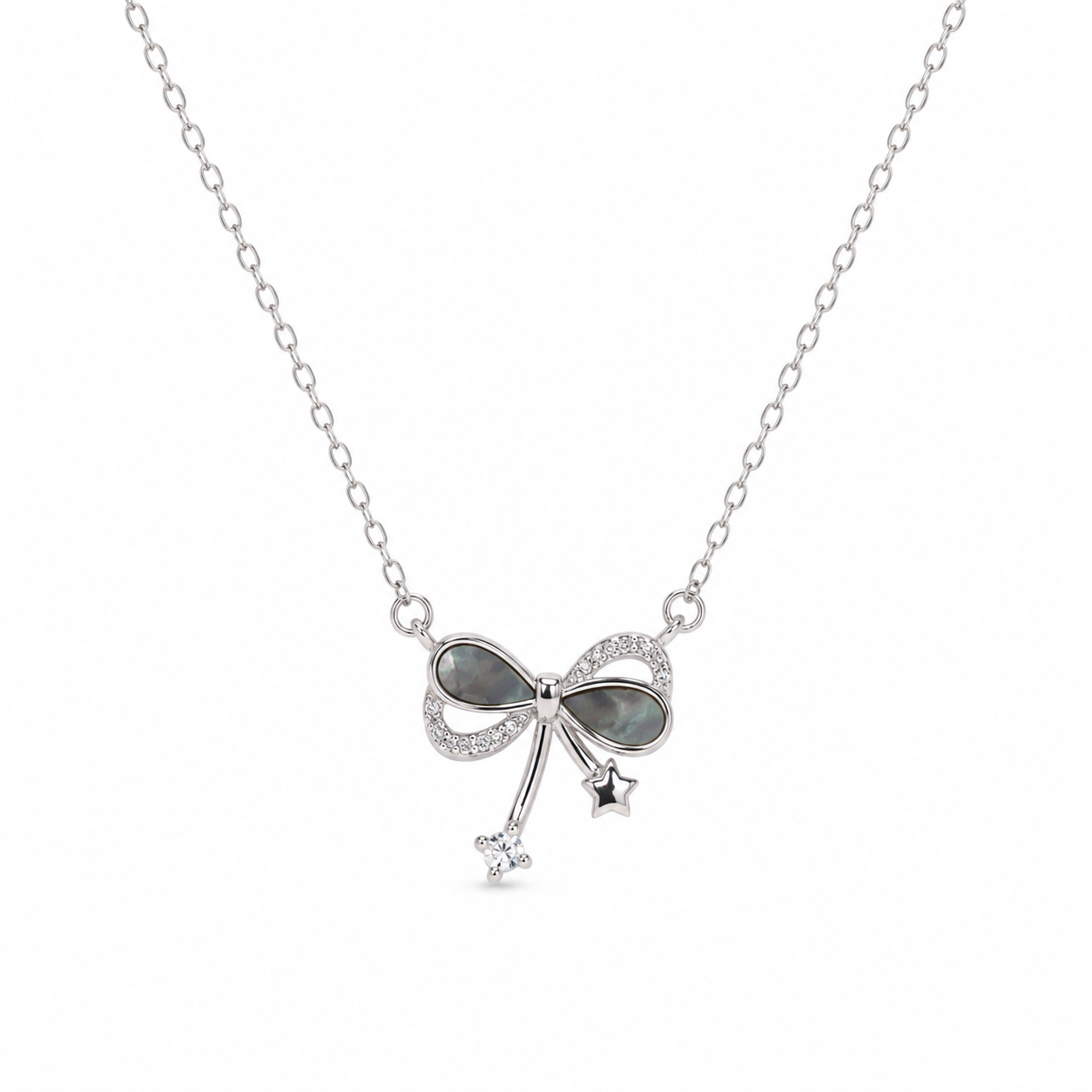 Silver Pearl Bow Pendant Necklace