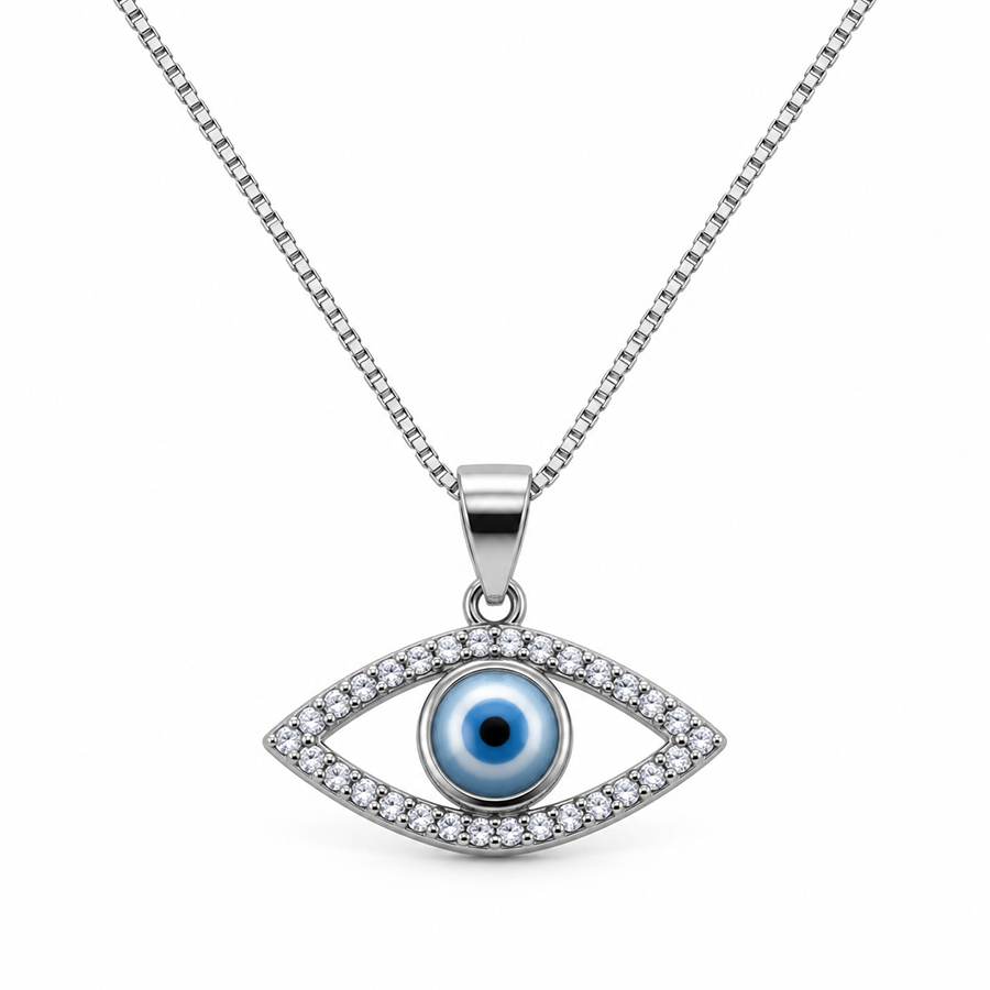 Silver Halo Evil Eye Pendant