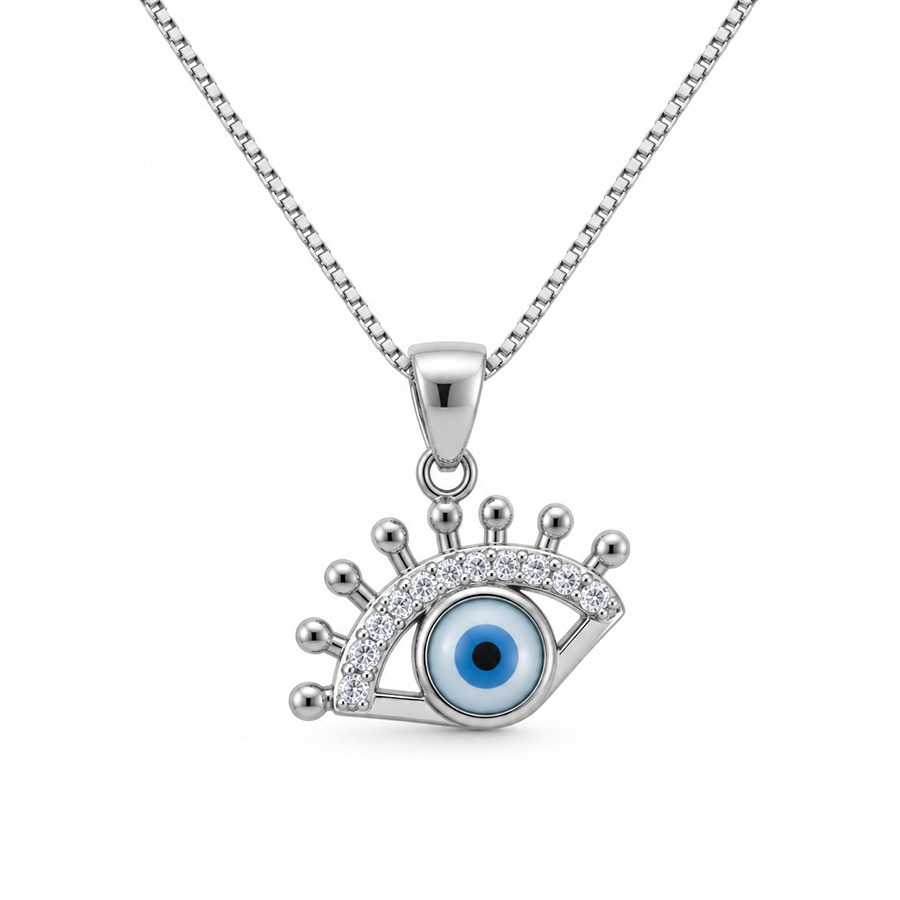 Silver Crown Evil Eye Pendant
