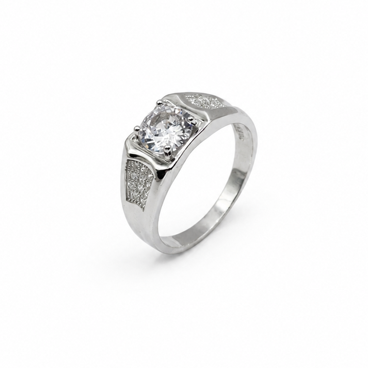 Silver Round Solitaire Mens Ring