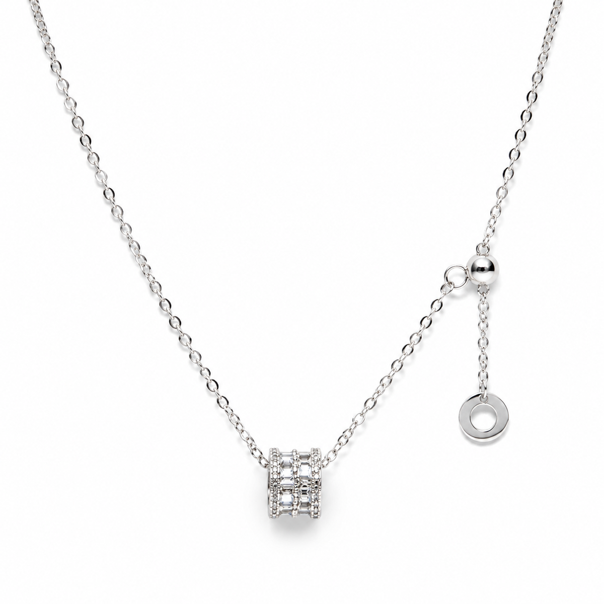 Silver Baguette Barrel Pendant Necklace
