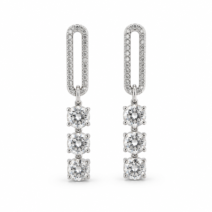 Silver Graduated CZ Ear Climber Earrings