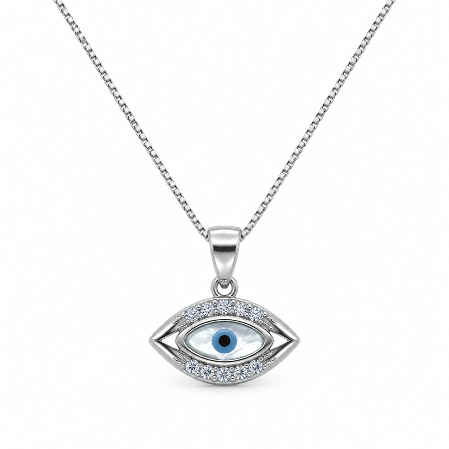 Silver Marquise Evil Eye Pendant