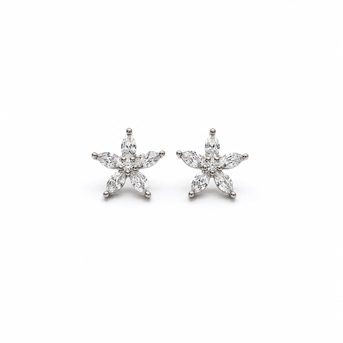 Silver Sparkling Flower Stud Earrings