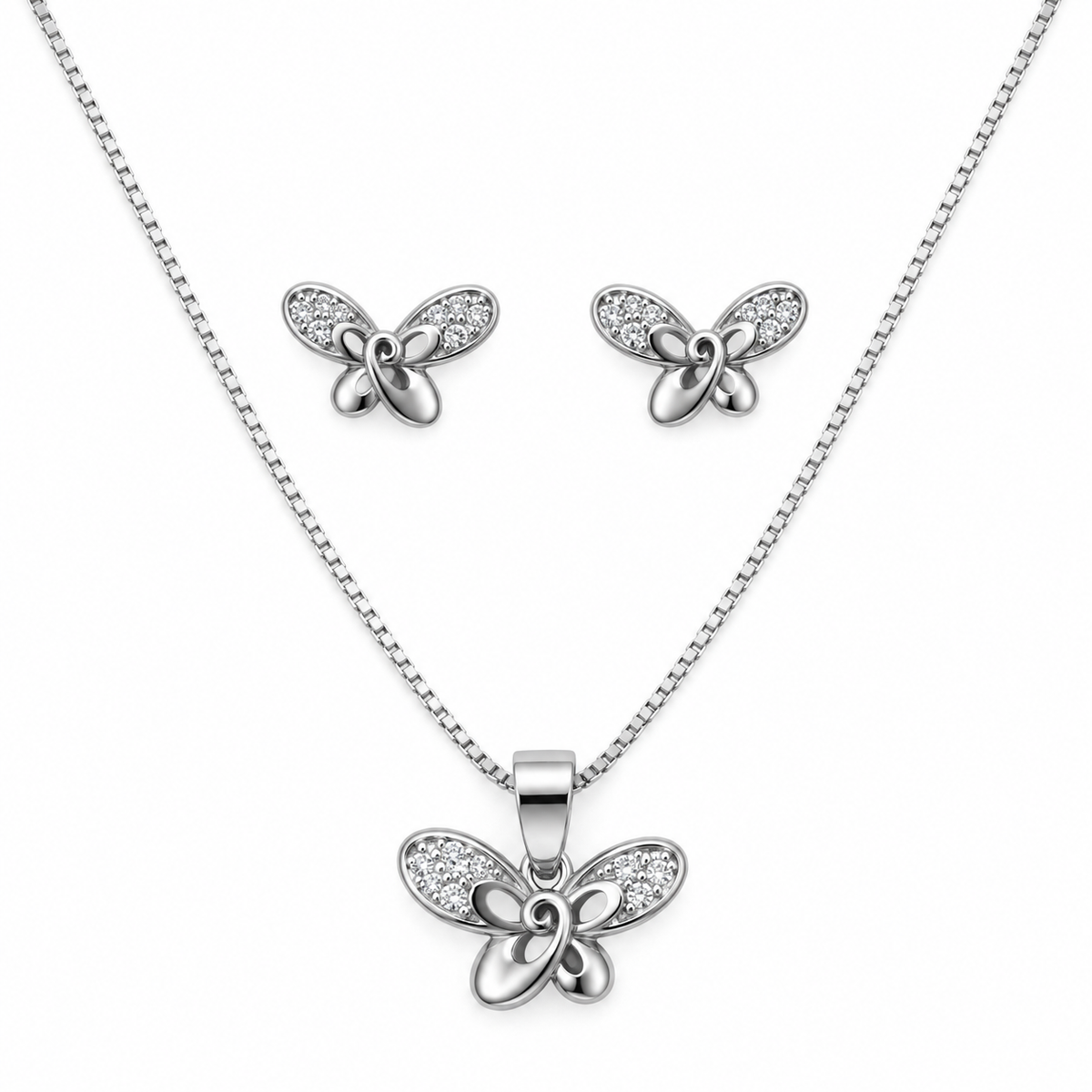 Silver Marquise Cluster CZ Necklace & Earring Set