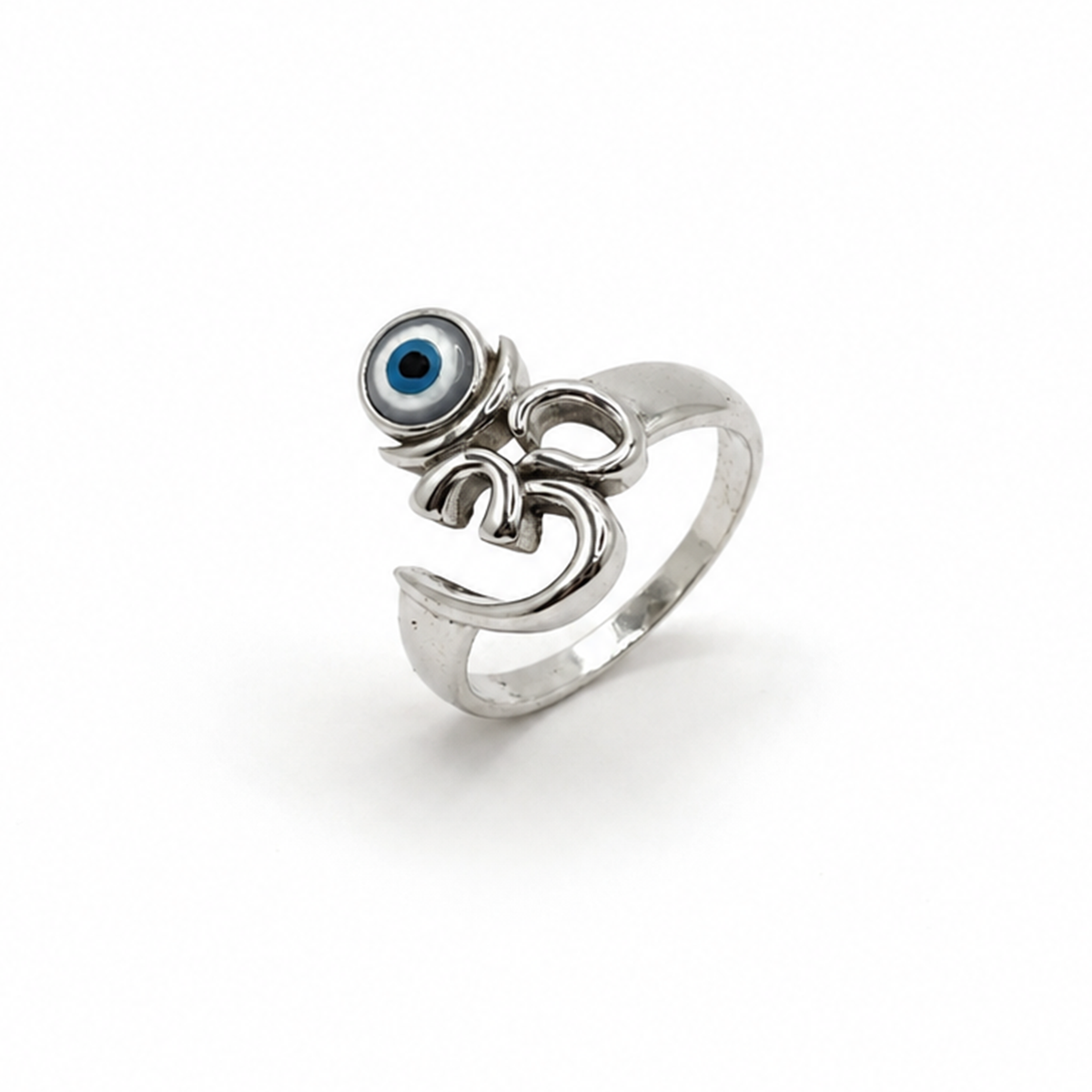 Silver Om and Evil Eye Ring