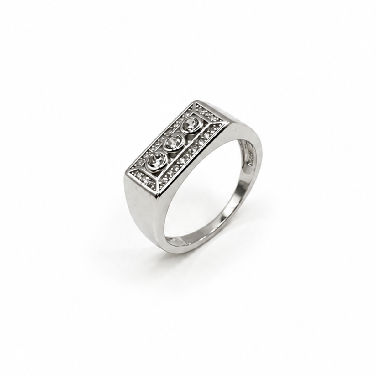 Silver Three Stone Mens Band Ring