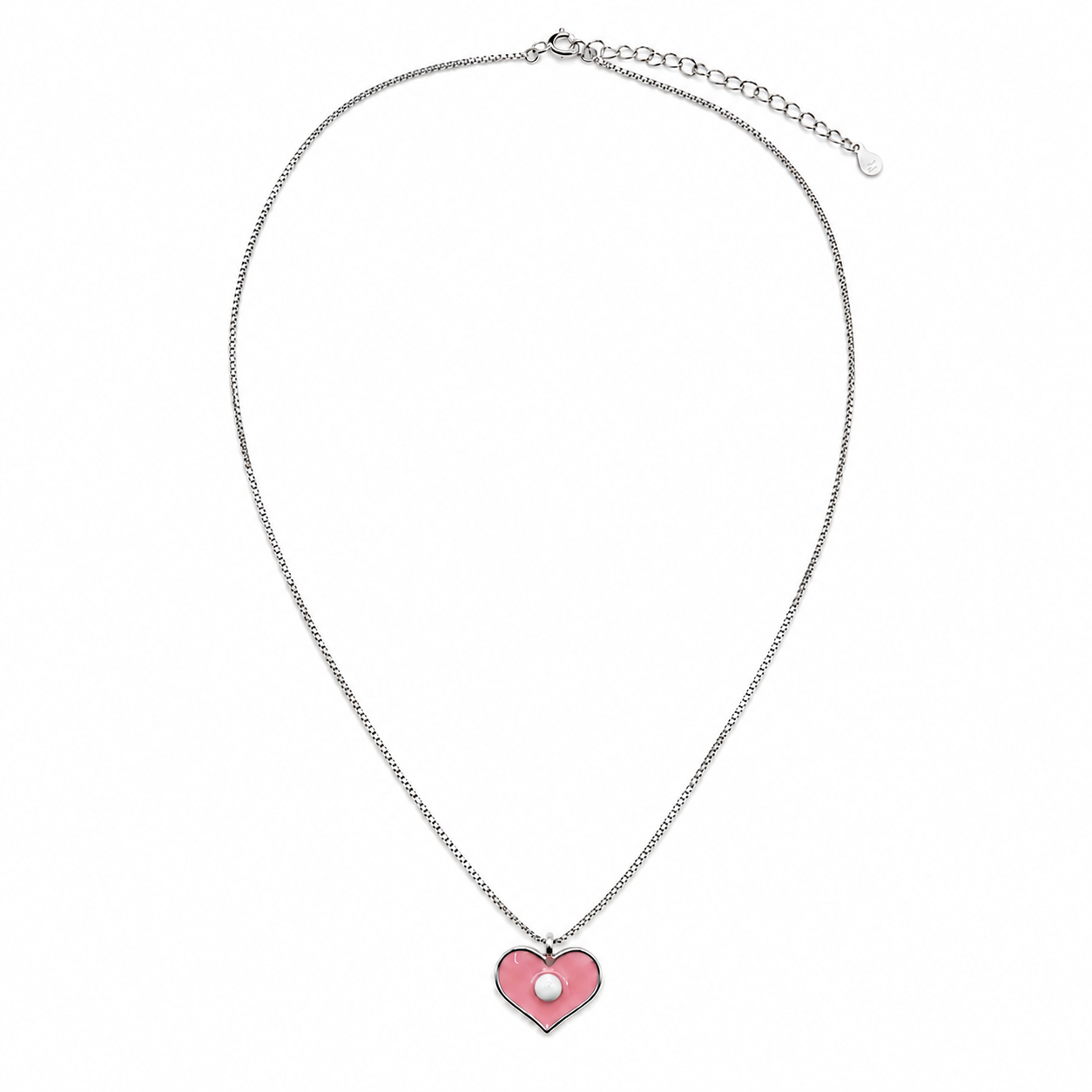 Silver Pink Enamel Heart Pendant