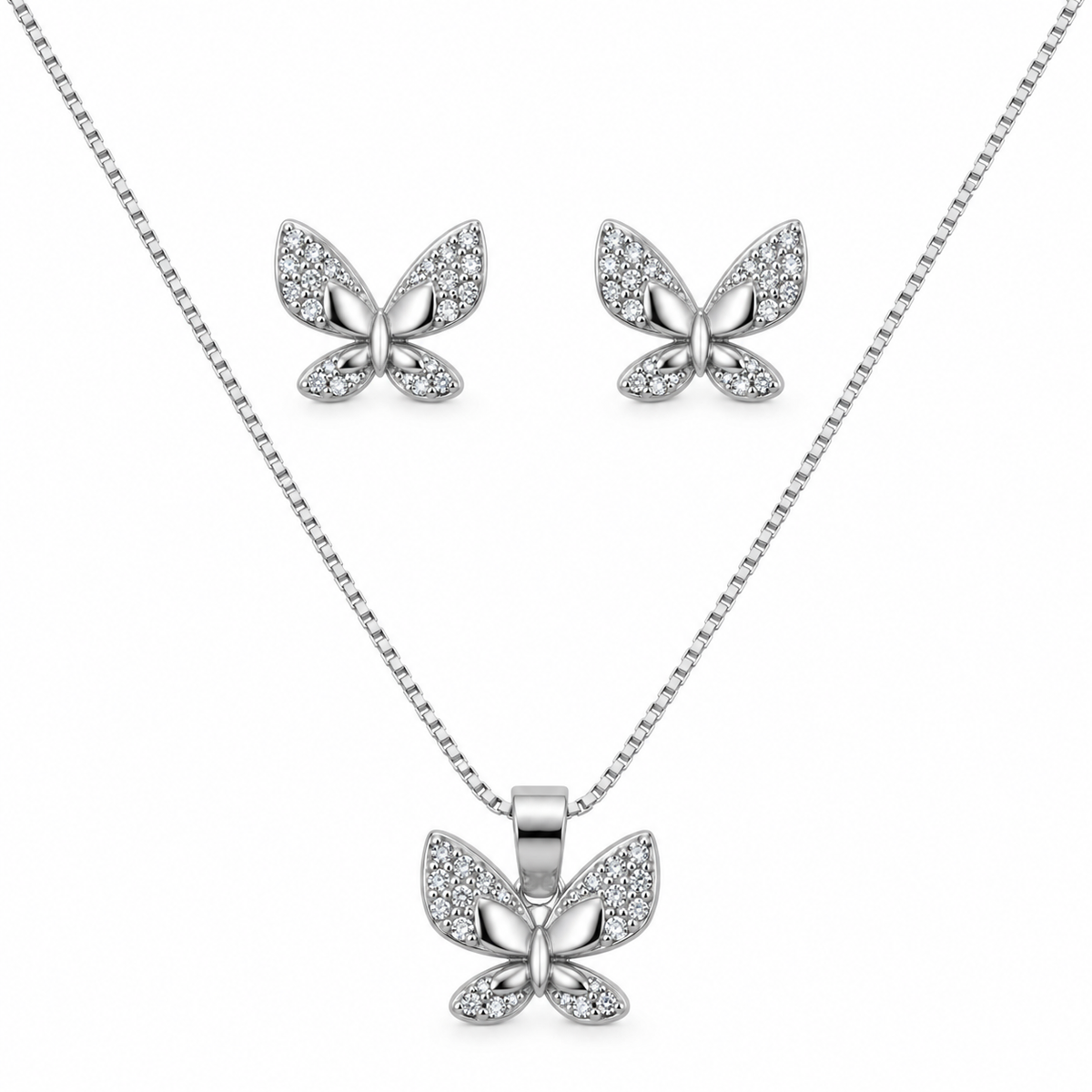 Silver Marquise Butterfly CZ Necklace & Earring Set