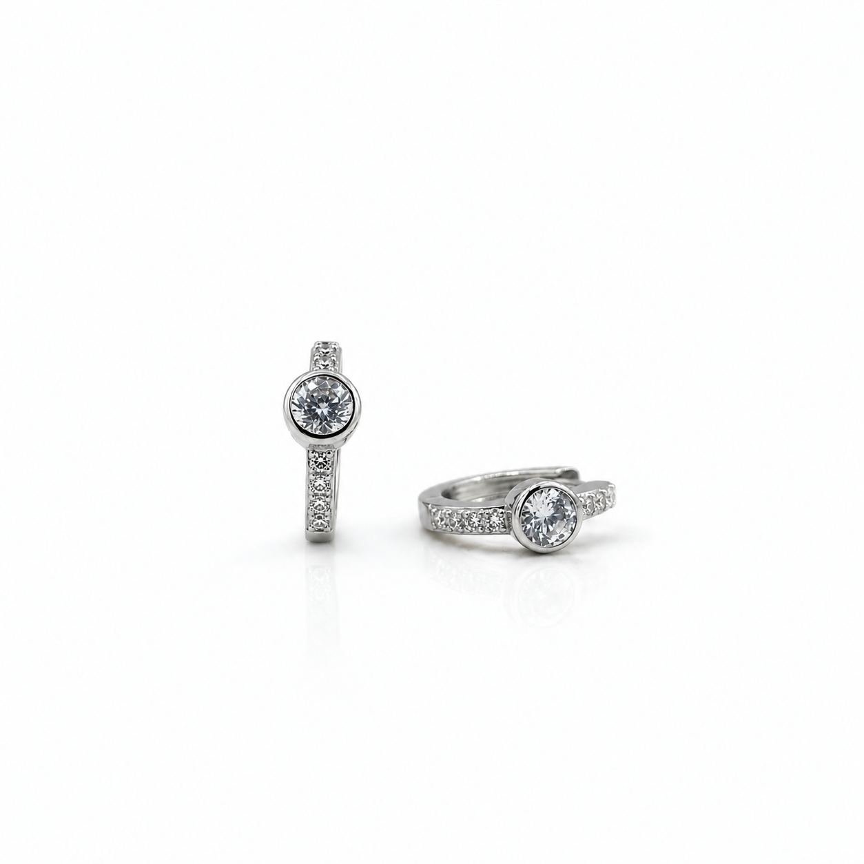 Silver CZ Solitaire Huggie Earrings