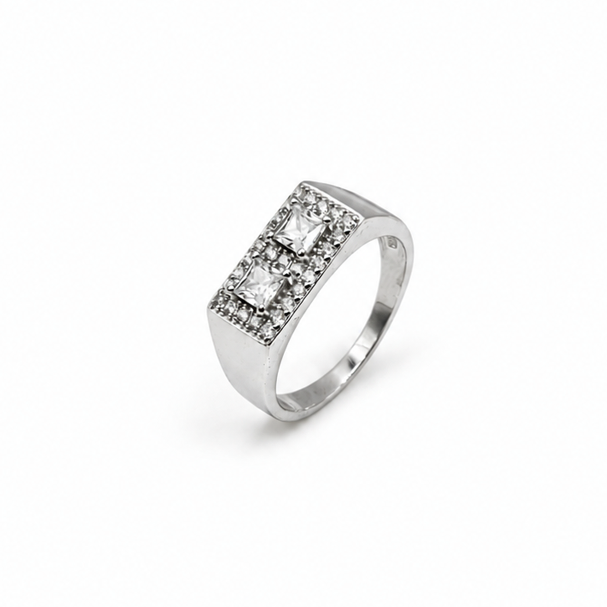 Silver Rectangular CZ Mens Ring