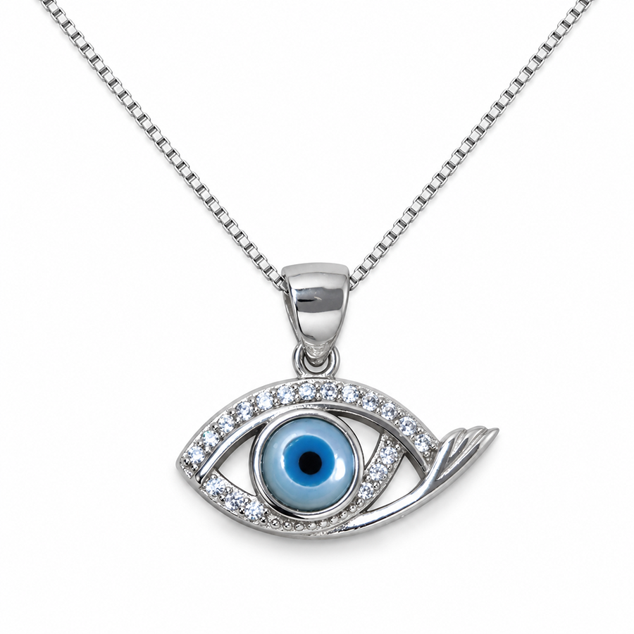 Silver Pave Evil Eye Pendant