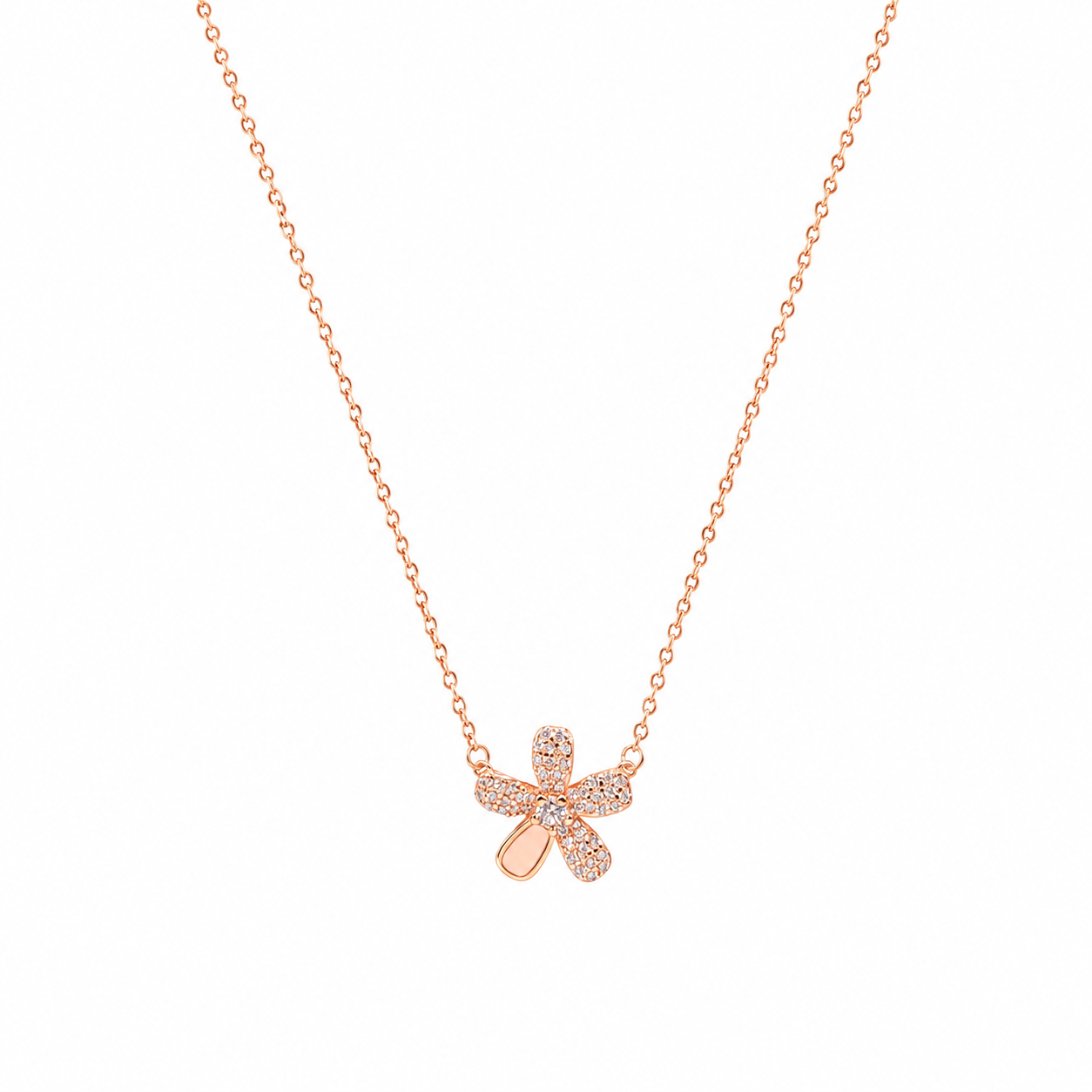 Silver Pave Flower Pendant Necklace
