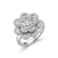 3D Flower Design Silver Ring For Women - 3