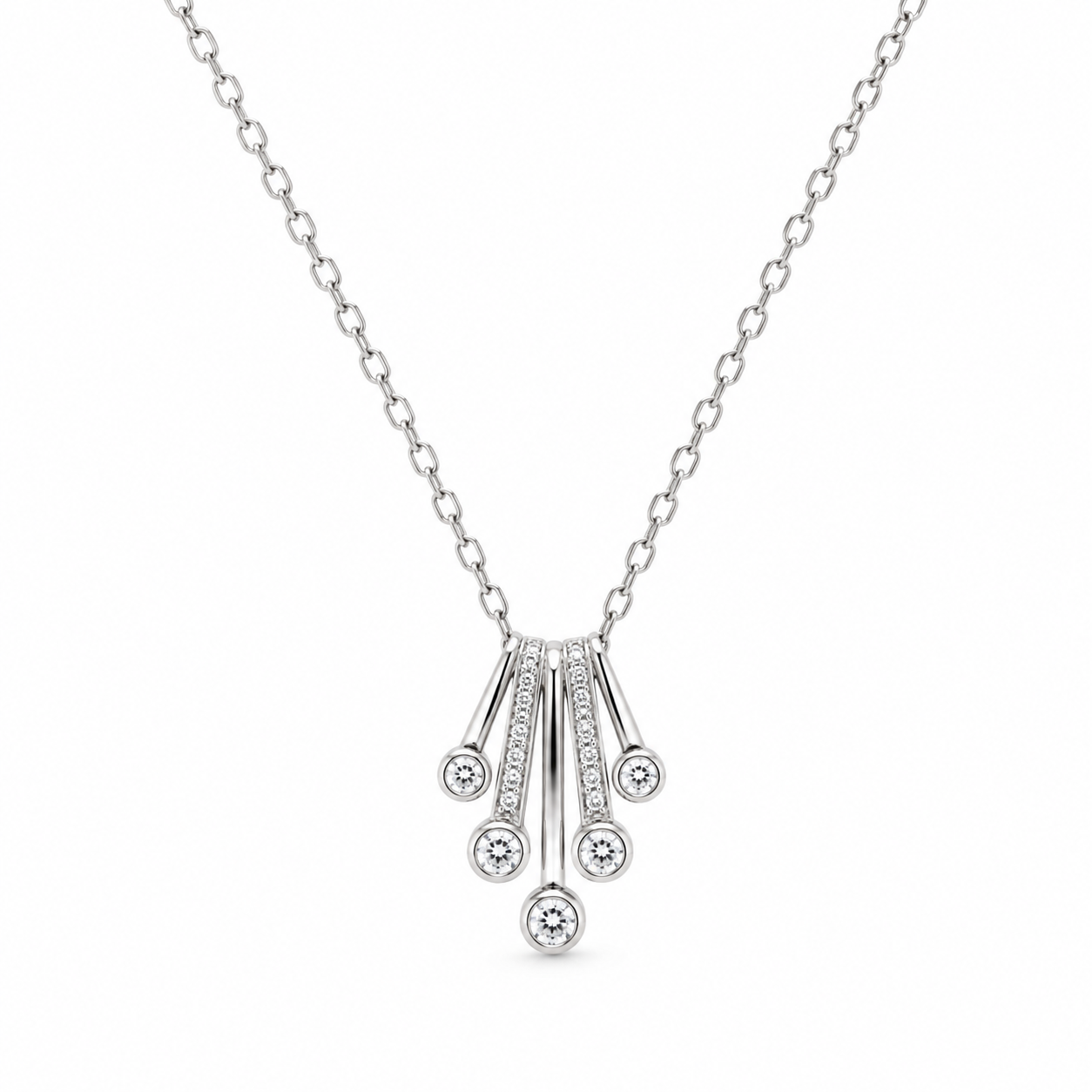 Silver CZ Cluster Pendant Necklace