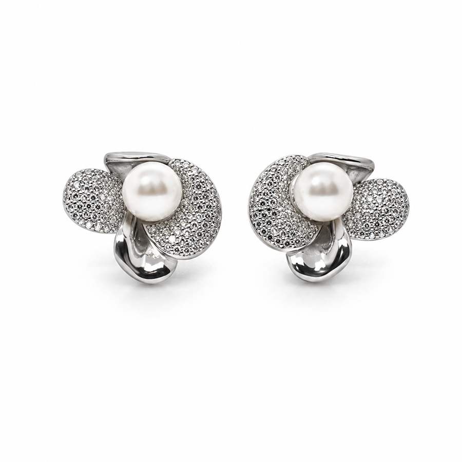 Silver Oval Halo Stud Earrings