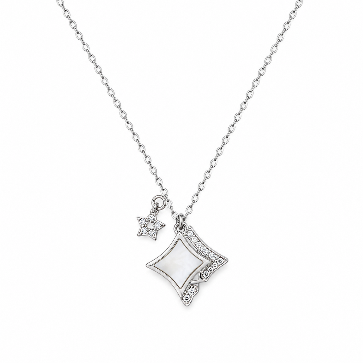 Silver Kite Pendant Necklace with Star Accent