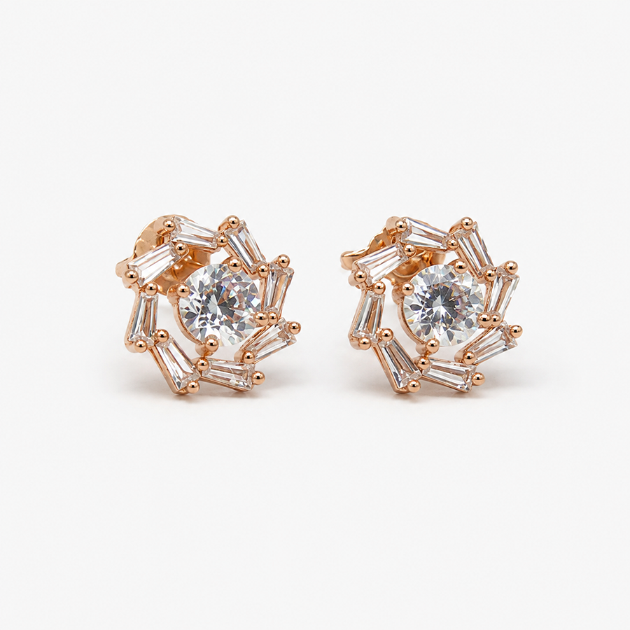 Silver Pearl Sunburst Stud Earrings