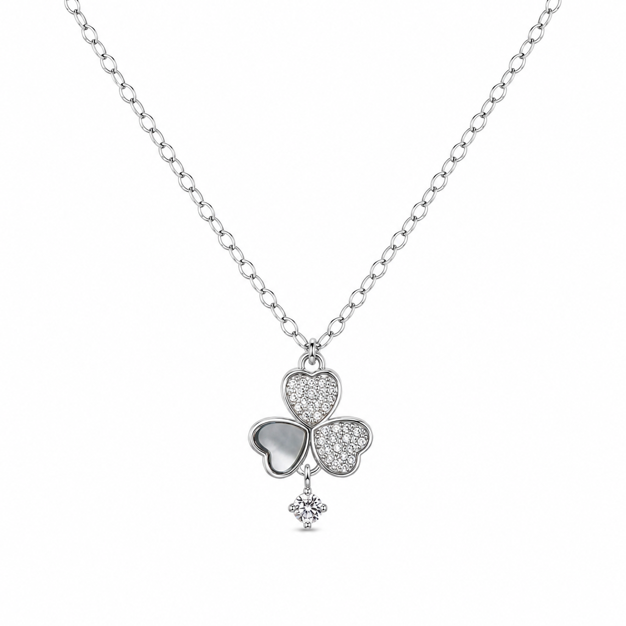 Silver Pave Clover Pendant Necklace
