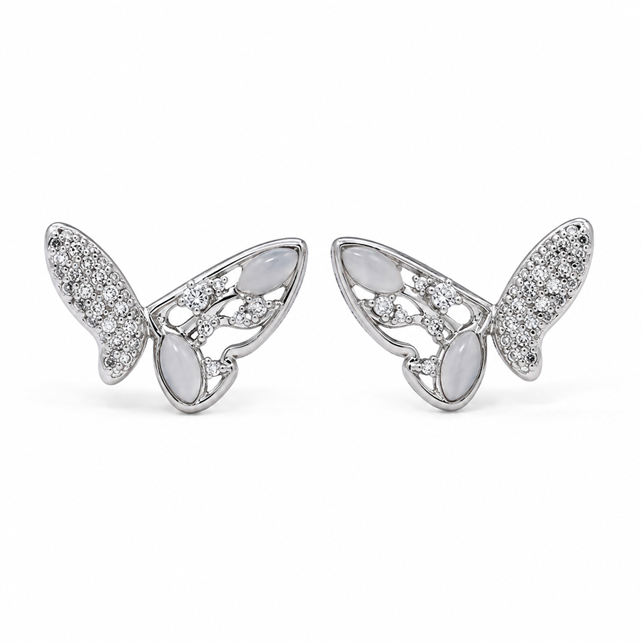 Silver Pave Butterfly Stud Earrings