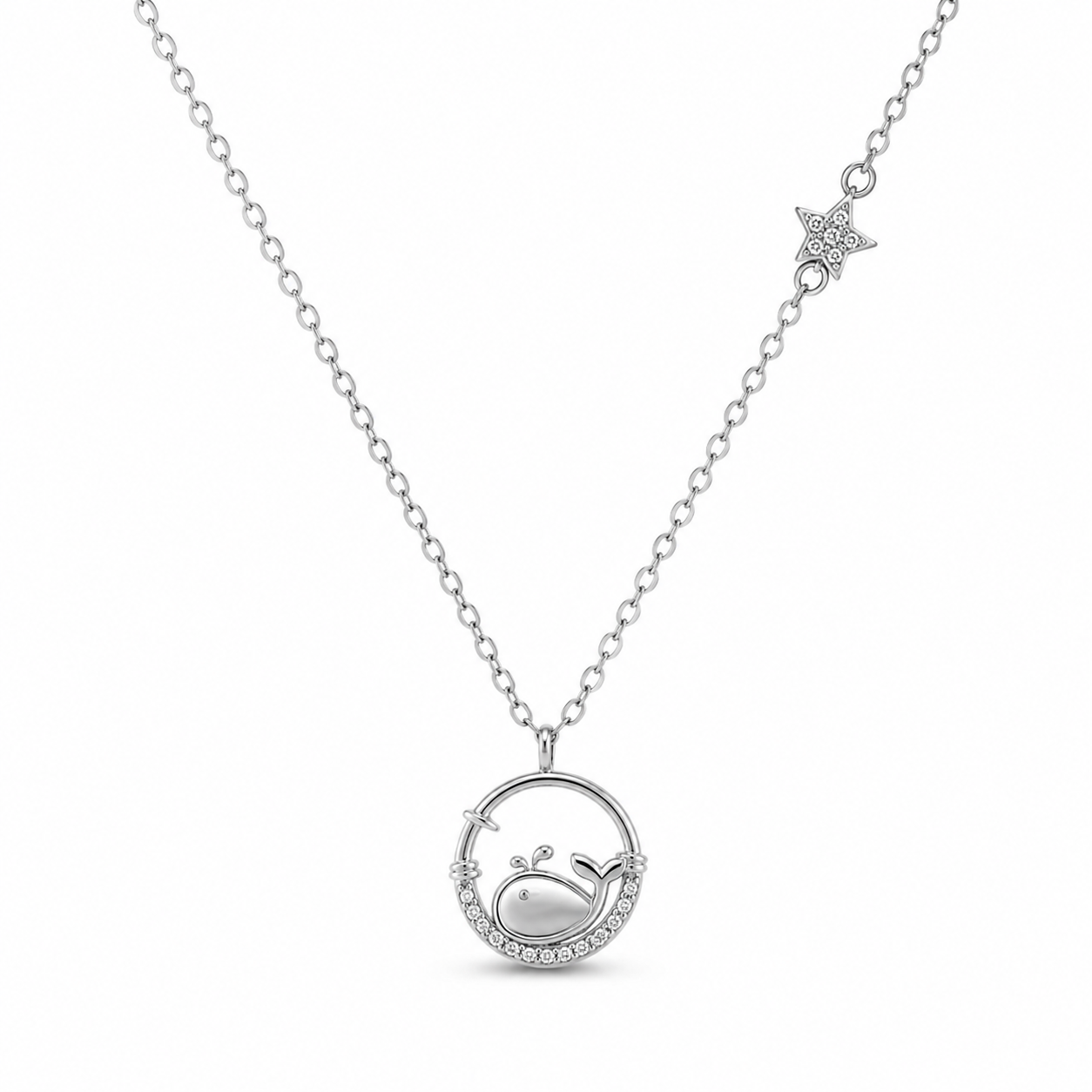Silver Circle and Star Pendant Necklace