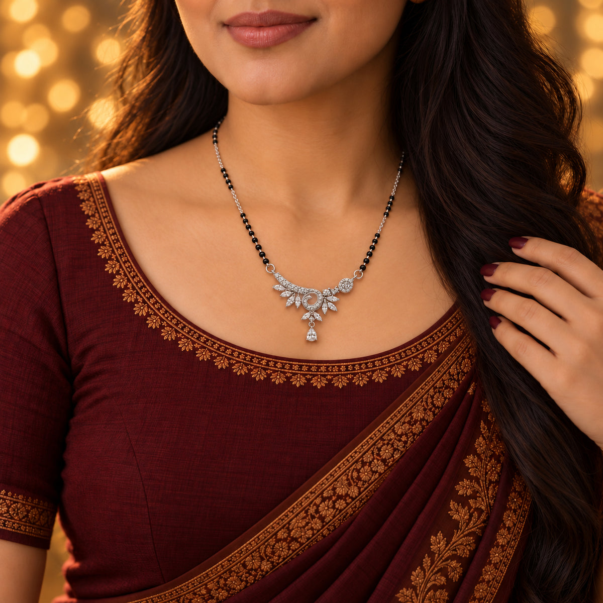Silver Paisley Swirl Marquise Mangalsutra